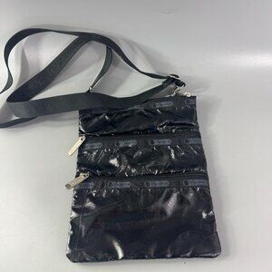 Lesportsac Black Shiny Slim Crossbody Bag